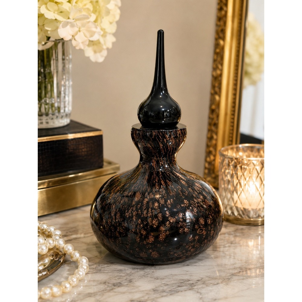 Murano Style Black Gold Aventurine Glass Art Genie Perfume Bottle Dabber Decor‎